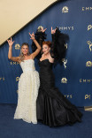 Elaine Hendrix and Lisa Ann Walter walk the red carpet at the 78th Emmy Awards telecast
