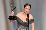 Kate O'Flynn accepts the Emmy for Outstanding Supporting Actress in a Comedy Series for Widow's Bay during the 78th Emmy Awards telecast