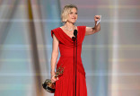 Rhea Seehorn accepts the Emmy for Outstanding Lead Actress in a Drama Series for "Pluribus" during the 78th Emmy Awards telecast