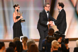 Amanda Peet and Jon Hamm present Matthew Rhys the Emmy for Outstanding Lead Actor in a Comedy Series Widow’s Bay during the 78th Emmy Awards telecast
