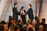 Paul Anthony Kelly and Awkwafina present the Emmy for Outstanding Variety Series to Stephen Colbert and the team of The Late Show With Stephen Colbert during the 78th Emmy Awards telecast