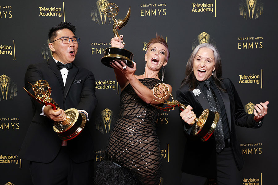Stephen Urata, Bonnie Wild and Shawn Holden at the 2021 Creative Arts Emmys, September 11, 2021 in Los Angeles, California.