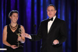 Alana Billingsley and Joe Celli accept an award at the 2021 Creative Arts Emmys.