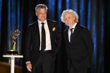 Keith Cunningham and Edward McLoughlin accept an award at the 2021 Creative Arts Emmys.