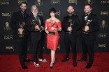 Cale Thomas, Pepa Mora, Samantha Ward, Alexei Dmitriew and Carlton Coleman speak to the press at the 2021 Creative Arts Emmys, September 11, 2021 in Los Angeles, California.