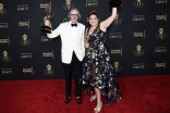 Keith Ian Raywood and Melissa Shakun speak to the press at the 2021 Creative Arts Emmys, September 11, 2021 in Los Angeles, California.