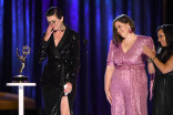 Analucia McGorty, Michelle Roy and Linda Giammarese accept an award during night one of the 2021 Creative Arts Emmy Awards.