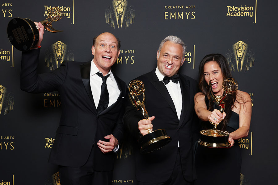 Brian Miller, Genndy Tartakovsky and Shareena Carlson at the 2021 Creative Arts Emmys, September 12, 2021 in Los Angeles, California.
