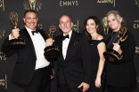 Mark Bracero, Rob Eric, Jordana Hochman and Jennifer Lane speak to the press at the 2021 Creative Arts Emmys, September 12, 2021 in Los Angeles, California.