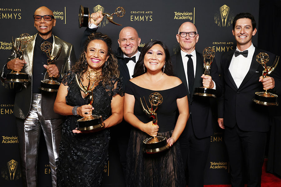 RuPaul Charles, Mandy Salangsang, Tom Campbell, San Heng, Randy Barbato and Tim Palazzola at the 2021 Creative Arts Emmys, September 12, 2021 in Los Angeles, California.