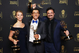 Vickie Curtis, Jeff Orlowski, and Davis Coombe at the 2021 Creative Arts Emmys, September 12, 2021 in Los Angeles, California.