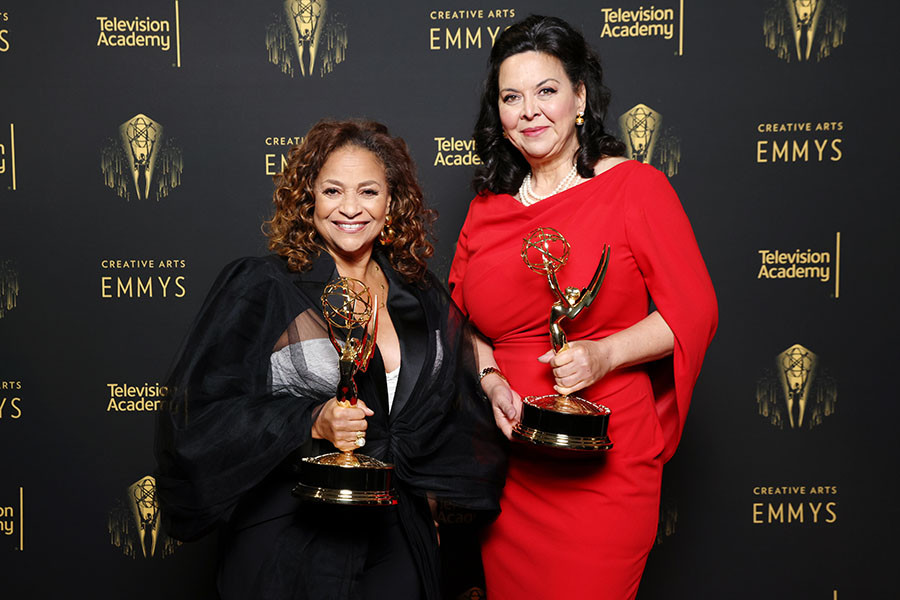 Debbie Allen and Maria S. Schlatter pose for a portrait during the 2021 Creative Arts Emmy Awards.