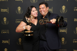 Kristen Anderson-Lopez and Robert Lopez at the 2021 Creative Arts Emmys, September 12, 2021 in Los Angeles, California.