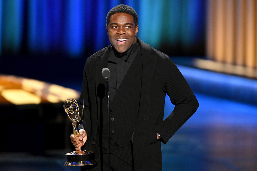 Sam Richardson accepts the Outstanding Guest Actor In A Comedy Series award for Ted Lasso at the 75th Creative Arts Emmy Awards