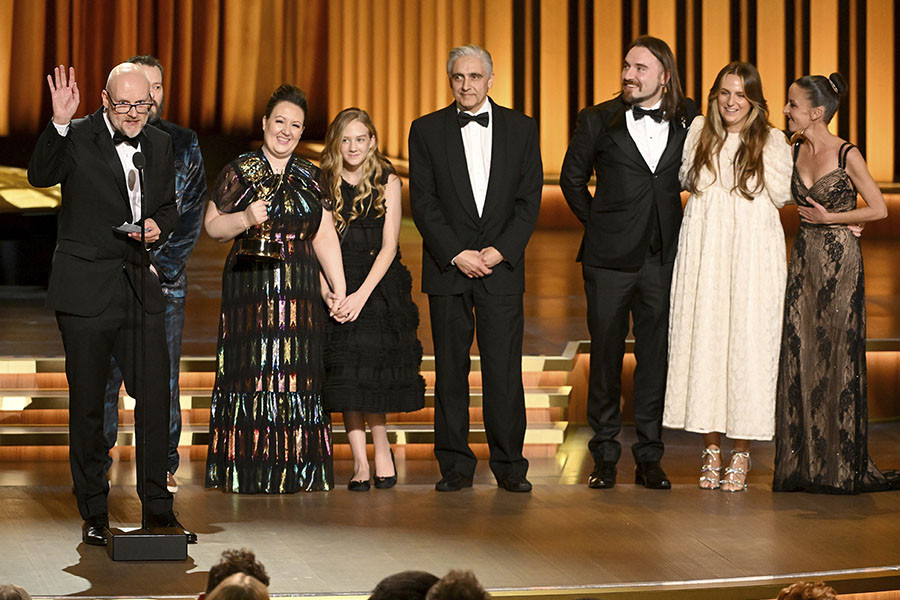 The Last Of Us makeup team accepts the award for Outstanding Prosthetic Makeup at the 75th Creative Arts Emmy Awards 