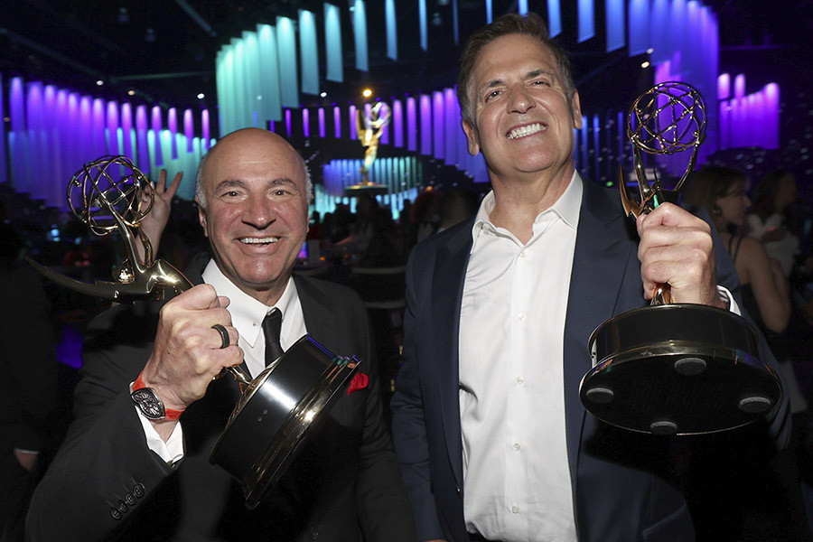 Kevin O'Leary and Mark Cuban, winners of the award for Outstanding Structured Reality Program for Shark Tank, at the 76th Creative Arts Emmy Awards Governors Gala