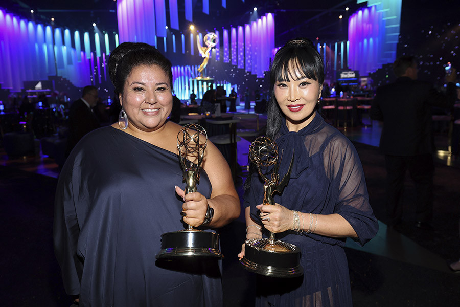 Elizabeth Villamarin and Keiko Wedding, winners of the award for Outstanding Contemporary Make-up (non-prosthetic) for The Morning Show  at the 76th Creative Arts Emmy Awards Governors Gala