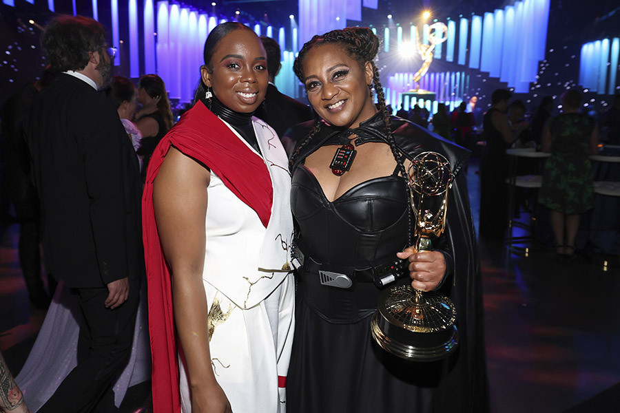 Alysha Jones and Devon Patterson, winner of the award for Outstanding Fantasy/Sci-Fi Costumes for Ahsoka, at the 76th Creative Arts Emmy Awards Governors Gala