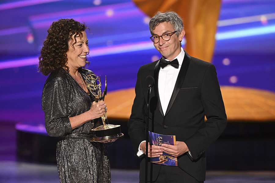 Nina Gold and Martin Ware accept the award for Outstanding Casting for a limited or anthology series or movie for Baby Reindeer  at the 76th Creative Arts Emmy Awards