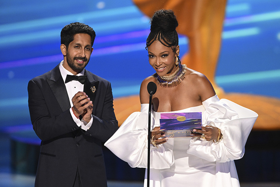 Sagar Radia and Yaya DaCosta present the award for Outstanding Contemporary Costumes For A Series at the 76th Creative Arts Emmy Awards