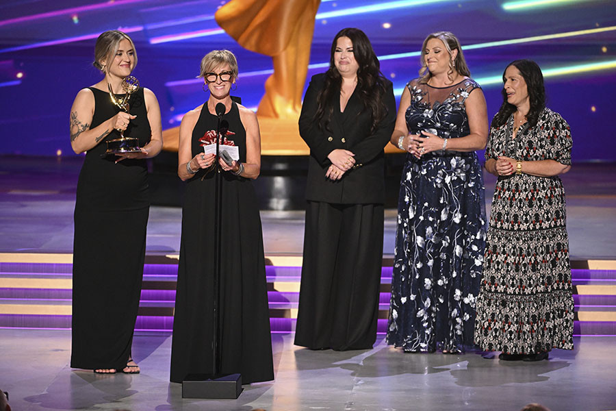 Jeanie Bacharach and the casting team from The Bear accept the award for Outstanding Casting for a Comedy Series at the 76th Creative Arts Emmy Awards