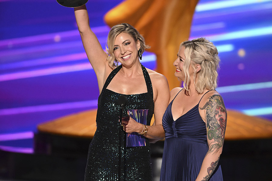 Bree-Anna Lehto and Suzie Kilmack accept the award for Outstanding Prosthetic Makeup for Shōgun at the 76th Creative Arts Emmy Awards