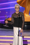 Jamie Lee Curtis accepts the award for Outstanding Guest Actress in a Comedy Series for The Bear at the 76th Creative Arts Emmy Awards