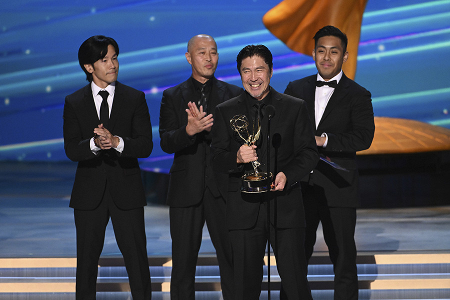 Hiroo Minami and the Shōgun team accept the award for Outstanding Writing for a Variety Series at the 76th Creative Arts Emmy Awards