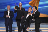 Benj Pasek, Justin Paul, Marc Shaiman and Scott Wittman accept the award for Outstanding Original Music and Lyrics for Only Murders in the Building at the 76th Creative Arts Emmy Awards
