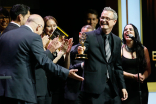 The KVEA news team onstage at the 67th Los Angeles Area Emmy Awards July 25, 2015, at the Skirball Cultural Center in Los Angeles, California.
