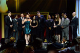The KVEA news team onstage at the 67th Los Angeles Area Emmy Awards July 25, 2015, at the Skirball Cultural Center in Los Angeles, California.