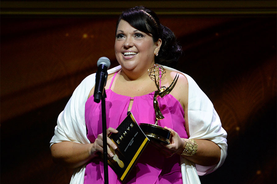 Nicolette Medina accepts an award at the 67th Los Angeles Area Emmy Awards July 25, 2015, at the Skirball Cultural Center in Los Angeles, California.