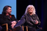 Showrunner Ronald D. Moore and costume designer Terry Dresbach on the panel at the Outlander: From Scotland to Paris event, April 5, 2016, at the NYU Skirball Center for the Performing Arts in New York City. 