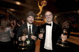 Jon Brown and Jesse Armstrong of Succession at the 75th Emmy Awards Governors Gala 