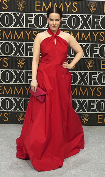 Emily Hampshire from Schitt's Creek on the red carpet at the 75th Emmy Awards