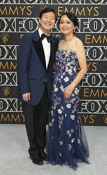 Ken Jeong from The Afterparty and Tran Jeong on the red carpet at the 75th Emmy Awards