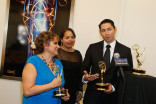 Velia La Garda, Alejandro Navarro, and Claudia Forestieri speak on the thank you cam at the 66th Los Angeles Area Emmy Awards.