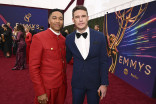 Aaron Moten of Fallout and Grant Harvey on the red carpet at the 76th Emmy Awards 