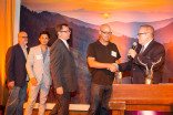 Television Academy governor Kevin Pike presents nomination certificates to the team of Almost Human at the Special Visual Effects Nominee Reception in North Hollywood, California. 