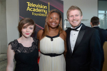 Rachael Lewis Krisky, Aryelle Cormier, and J.P. Keenan enjoy cocktail hour at the 36th College Television Awards at the Skirball Cultural Center in Los Angeles, April 23, 2015.