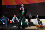 Bob Bergen speaks at &quot;But the Characters Live On!&quot; in the Wolf Theatre at the Saban Media Center in North Hollywood, California, March 2, 2017. 