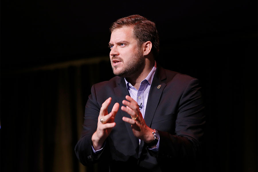 Bill Rausch speaks at the Got Your Six &quot;Storytellers&quot; event at the Television Academy&#039;s Wolf Theatre at the Saban Media Center on Tuesday, November 1, 2016, in North Hollywood, California.