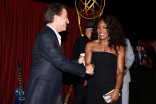 Television Academy chairman and CEO Bruce Rosenblum and Angela Bassett at the Performers Nominee Reception September 19, 2015, at the Pacific Design Center in Los Angeles, California.