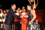 Television Academy chairman and CEO Bruce Rosenblum and Lily Taylor at the Performers Nominee Reception, September 16, 2016 at the Pacific Design Center, West Hollywood, California.