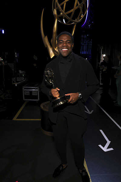 Sam Richardson from Ted Lasso backstage at the 75th Creative Arts Emmy Awards