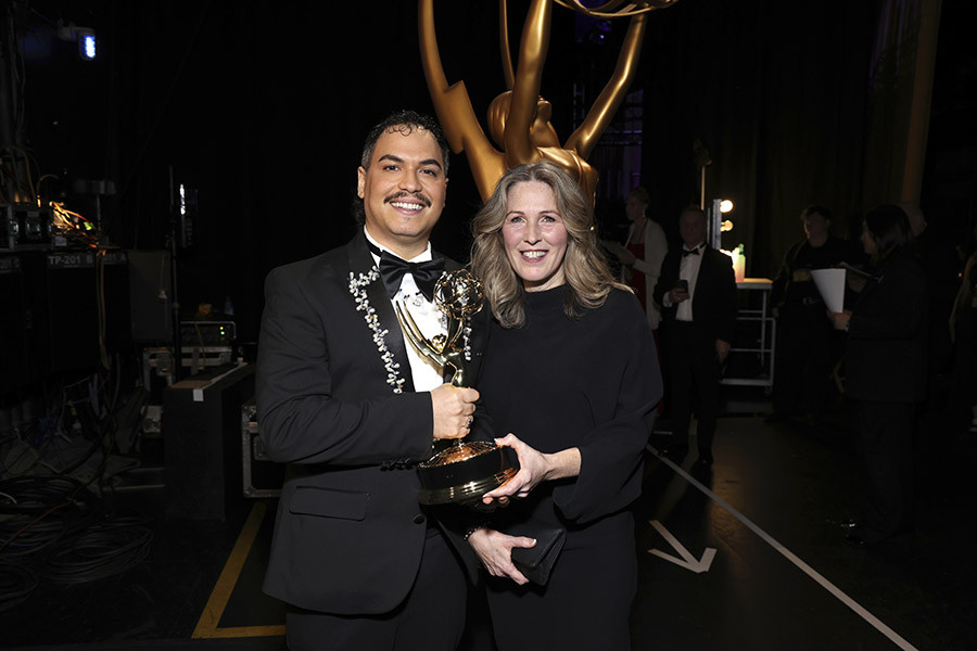Giorgio Galliero and Nic Collins backstage at the 75th Creative Arts Emmy Awards