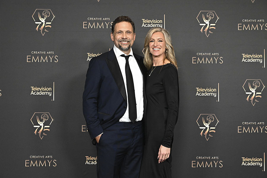 Jeremy Sisto from FBI and Addie Lane backstage at the 75th Creative Arts Emmy Awards