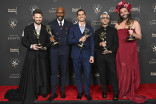 Bobby Berk, Karamo Brown, Antoni Porowski, Tan France, and Jonathan Van Ness of Queer Eye backstage at the 75th Creative Arts Emmy Awards