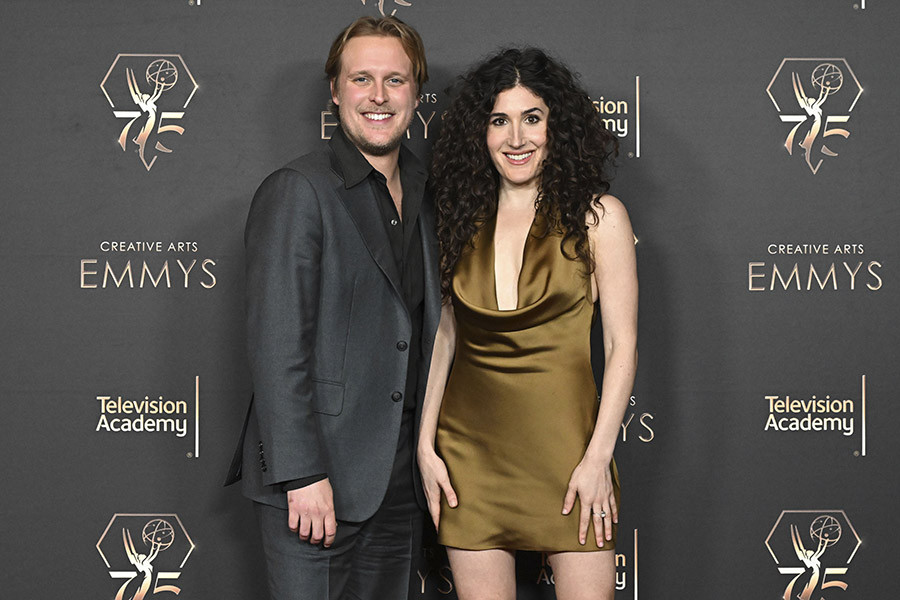 John Early and Kate Berlant of Would It Kill You To Laugh? Starring Kate Berlant &amp; John Early backstage at the 75th Creative Arts Emmy Awards