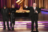 Bianca Moncada, Allen Branton and Darren Langer accept the award for Outstanding Lighting Design/Lighting Direction for a Variety Special at the 75th Creative Arts Emmys
